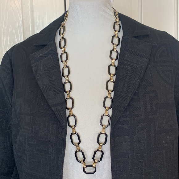 Coldwater Creek Jewelry - Black and Beige/Cream 2 sided long link necklace Gold Tone